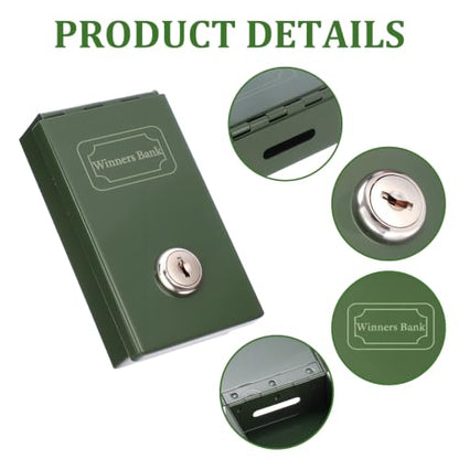 Metal Box for Gambler, Winners Bank Casino Box with Slot and Key - color: Green