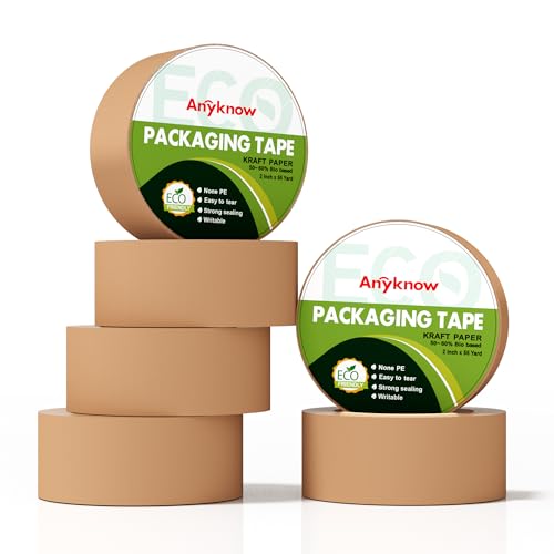 6-Pack Brown Kraft Paper Packing Tape 2 in x 55 Yd Heavy Duty Tape