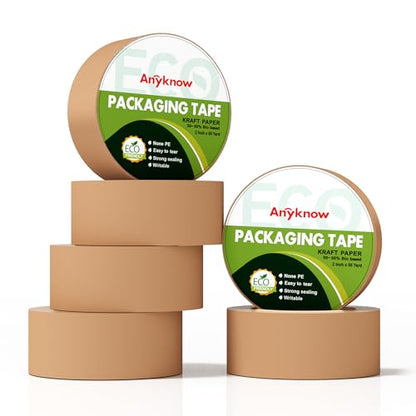 6-Pack Brown Kraft Paper Packing Tape 2 in x 55 Yd Heavy Duty Tape