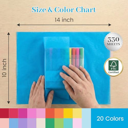 Koogel Tissue Paper 330 Sheets, 14 X 10 inch 20 Colors for Gift Bags - color: 20 Colors