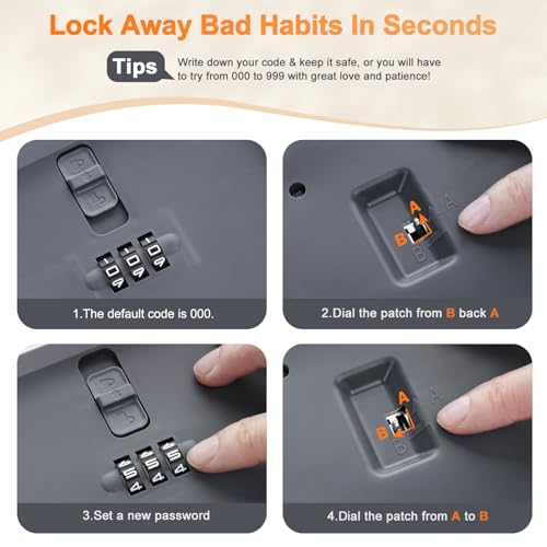 Upgraded Taller Lock Box for Medication, Phone Jail & Snacks – Large Lockable Storage Box with 3-Digit Combination Lock, Food-Safe BPA-Free Plastic– Medicine Lock Box for Home, Fridge, Travel - color: Gray Plus