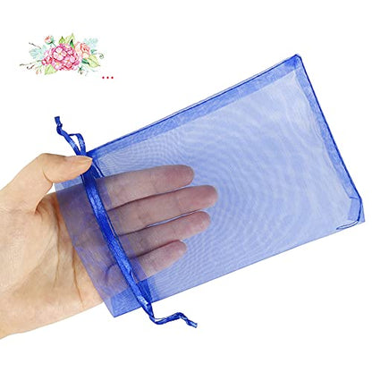 HRX Package Royal Blue Organza Bags 100pcs, 4 x 6 inch Mesh Drawstring Gift Bags Jewelry Pouches Small Sachet for Christmas Candy Party Favor - color: Royal Blue