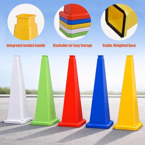 36" 3-Pack Blank Safety Cones - Heavy Base for DIY Signage - color: Blank/Yellow, size: 36inch