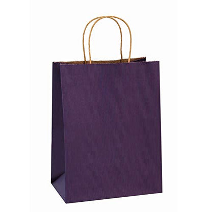 BagDream Medium Gift Bags with Handles 8x4.25x10.5 Inch Purple 100 Pcs Bulk - color: Purple