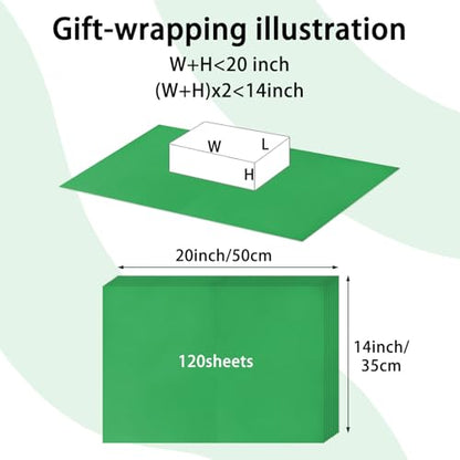 120 Sheets 14 x 20 Inch Green Tissue Paper for Gift Bag Wrapping - color: Green