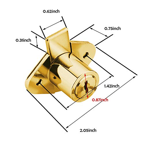 XIEHE 801 Office Furniture Desk Drawer Lock Cabinet Door Locker with 4 Keys 7/8 in. Outside Diameter (2 Packs, Gold, keyed alike2) - color: Gold, 2PACK, size: 801 Keyed alike