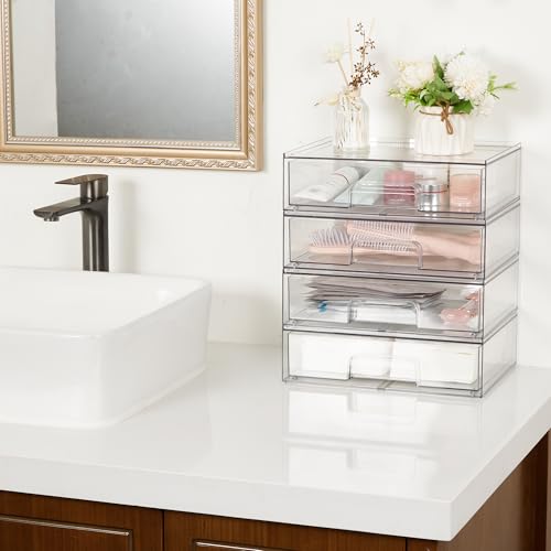 Vtopmart Clear Stackable Storage Drawers, 2 Pack Wide Plastic Organizers - style: Wide-2pack-Clear