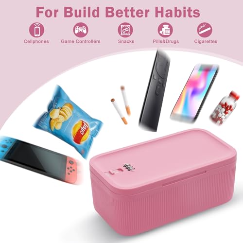 Lockable Storage Box, Small Lock Box with Combination Code for Phone/Medicine Safe/Food Home/Refrigerator/Office/Personal Items/Travel/Gift,9.25 x 5.04 x 3.62’’ - color: Pink