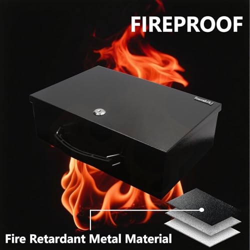 Yuanshikj Fireproof Key Lock Steel Security Safe Box, 0.38 Cu Ft, Black - size: L