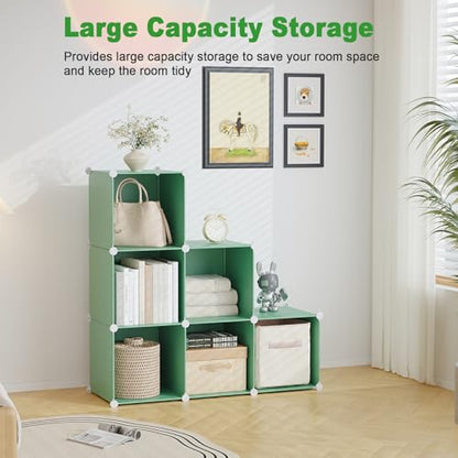 C&AHOME 6-Cube Storage Organizer Cube Shelf Closet Storage Bookcase, Green - color: Green