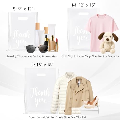 100 Pack Clear Thank You Shopping Bags for Small Business 9x12 Inch - color: Clear