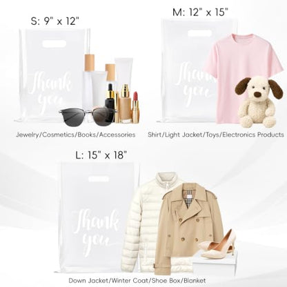 100 Pack Clear Thank You Shopping Bags for Small Business 9x12 Inch - color: Clear