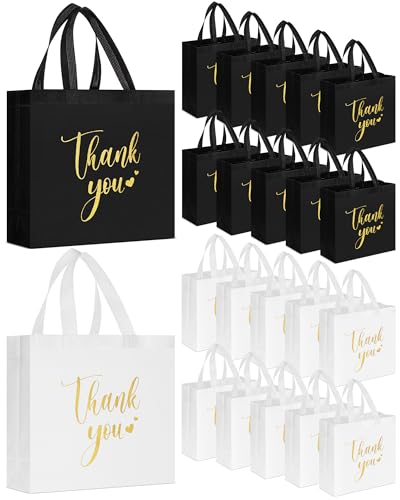 Sweetude 30 Thank You Non Woven Gift Bag, 11 x 12 x 5 Inch, Black, White - color: Black, White, size: 11 X 12 X 5 Inch