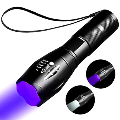 LED 395nm UV Flashlight Rechargeable, 2 in 1 UV Blacklight and White Lights - color: White