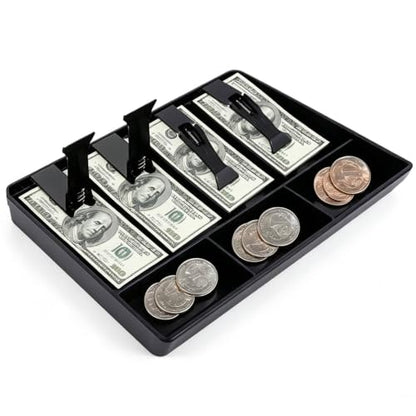 Cash Register Drawer Insert Tray, 4 Bills Cash Till Drawer with Metal Clip Coin Safe Insert Trays Portable Cash Register for Small Businesses