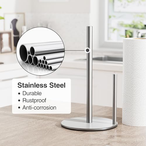 Paper Towel Holder Silver Stainless Steel Kitchen Countertop Roll Organizer - color: Silver