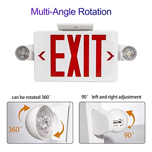 CM MZY LED Exit Sign with Emergency Lights,Exit Sign Light with Battery Backup, Red Letter Emergency Lights with Two Adjustable Heads,AC 120V/277V, UL Certified,1 Pack - color: Red, size: 1 Pack