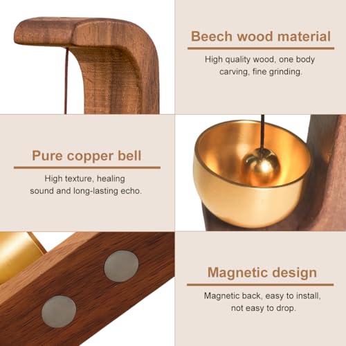 Wooden Shopkeepers Bell, Magnetic Door Chime with Brass Bell for Home/Store