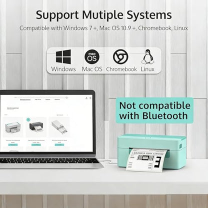 OFFNOVA USB Shipping Label Printer, 4x6 Thermal Printer for Shipping Packages, High-Speed Label Maker, Compatible with ShipStation, UPS, FedEx, Ebay, Amazon, Shopify, USPS, NO Bluetooth Function - color: Green