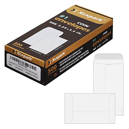 Xxcxpark 500 PCS #1 Coin Envelopes, 2-1/4'' x 3-1/2'' inches White Kraft Envelopes Classic Small Parts Envelopes with Self Adhesive Gummed Flap for Coins, Cash, Credit Cards, Seeds - color: White, size: 500 PCS #1 (2.25" x 3.5")