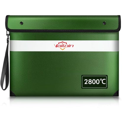 Vailoin 6200°F Fireproof Document Bag, 8 Layers of Heat Insulated Materials - color: Green, size: 13.9"x10.6"