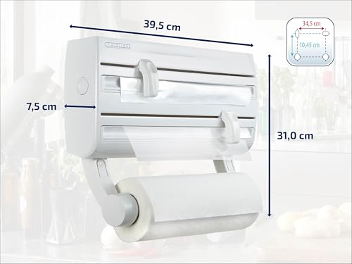 Parat F2 Wall Mounted Kitchen Roll Holder, White Cling Film & Paper Towels - color: White