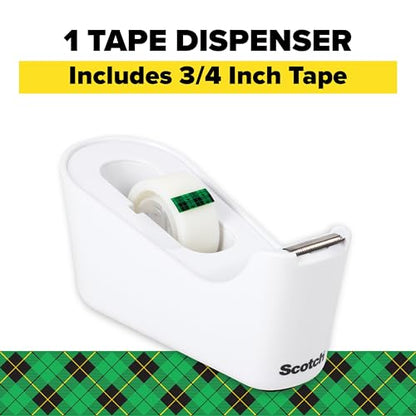 Scotch Tape Dispenser, White, Great for School or Office and Includes 1 Roll of Scotch Magic Tape 3/4 in x 350 in, ABS Material - size: (Pack of 1)
