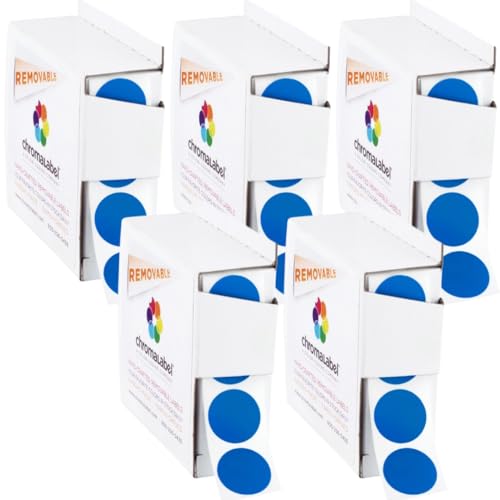 ChromaLabel Dark Blue Removable Dot Stickers, 3/4 Inch, 1000/Box Case of 5 - color: Dark Blue, size: 3/4" Pack of 5