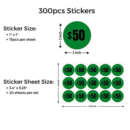 Mobiusea Creation 300pcs 50 Dollar Price Stickers Price Tag Labels 1" - size: 50 Dollars | 300pcs