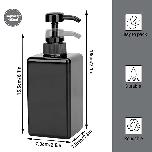 Suream Plastic Shampoo Bottles with Pump 15oz/450ml, Black Bathroom Shampoo and Conditioner Dispenser, Refillable Reusable Empty Pump Press Bottle for Shower, Massage Oil, Lotion, Liquid Soap, 3Pack - color: Black, size: 450ml/3pc