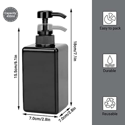 Suream Plastic Shampoo Bottles with Pump 15oz/450ml, Black Bathroom Shampoo and Conditioner Dispenser, Refillable Reusable Empty Pump Press Bottle for Shower, Massage Oil, Lotion, Liquid Soap, 3Pack - color: Black, size: 450ml/3pc