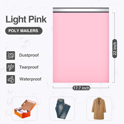 UCGOU Large Poly Mailers 17.7x22 Inch Light Pink 50 Pack Shipping Bags - size: 17.7x22" 50PC