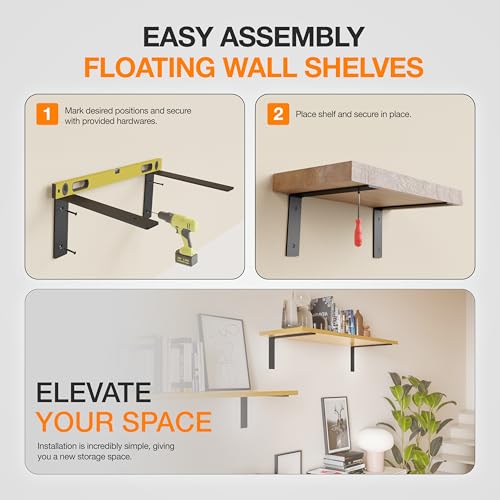 BATODA 8" Heavy Duty Shelf Brackets for Floating Shelves,Pack 6 Black Steel - size: 8 Inch