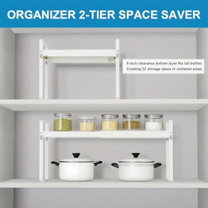 Expandable Cabinet Shelf Organizer, 9 Inch Deep, White, 2 Pack - color: White, size: 9" Deep | 2-Pack