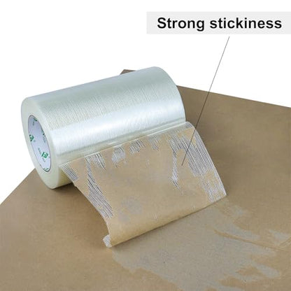 BOMEI PACK Wide Heavy Duty Fiberglass Filament Reinforced Packing Tape 8inch, 60yds x 5.5mil - size: 1Roll: 200mmx60y