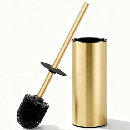 Toilet Brush and Holder Set, NEWRAIN 304 Stainless Steel Toilet Brush with Long Brush Handle, Brushed Gold Toilet Scrubber and Covered Holder, Round Design Sturdy and Space Saving, Covered Brush - color: Brushed Gold