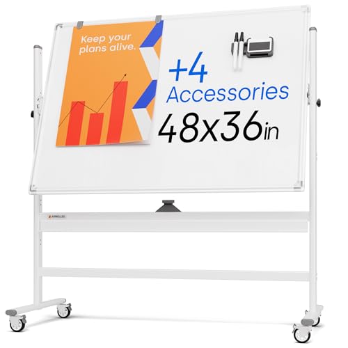 Kamelleo Rolling Whiteboard on Wheels 48" x 36", Double Sided White Board - color: Pearl White, size: 48x36