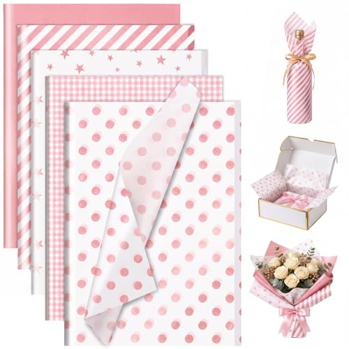 woric 120 Sheets Pink Tissue Paper for Gift Bags 20x14 Inch - color: Metallic Pink
