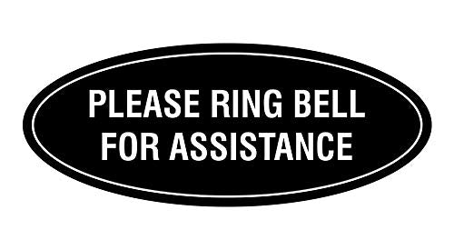 Signs ByLITA Oval Please Ring Bell for Assistance Sign (Black) - Small - color: Black, size: 2 x 5" - Small (1 Pack)