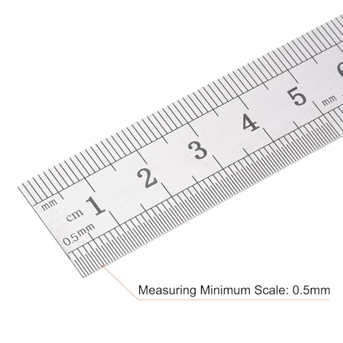 HARFINGTON 2Pcs 2 in 1 Stainless Steel Ruler with Scriber Block 15cm/6" Metric and Inch Metal Ruler with 20mm Length Brass Locating Block Slider for Woodworking DIY Measuring, Silver
