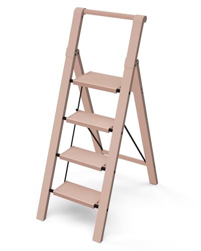 Taranta 4 Step Ladder,Aluminum Step Stool Foldable-Peach Pink - color: Peach Pink, size: 4 Step
