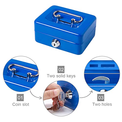 Decaller Mini Cash Box with Lock and Slot, Metal Coin Bank Piggy Bank for Adults & Kids, 4.9" x 3.7" x 2.3", Blue - color: Blue, size: X Small (4.9 Inch)