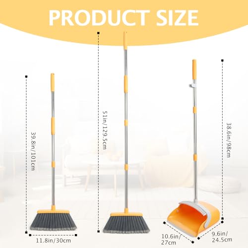Broom and Dustpan Combo Set,Long Handle, Gray Yellow - color: Gray Yellow 1-pack