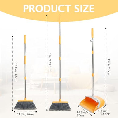 Broom and Dustpan Combo Set,Long Handle, Gray Yellow - color: Gray Yellow 1-pack