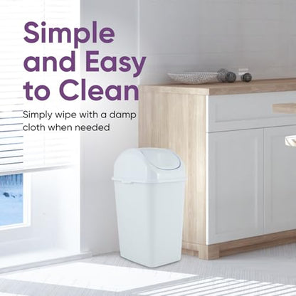 Superio Kitchen Trash Can with Swing Top Lid 9 Gallon Slim Waste Bin 37 Qt Sturdy Plastic Garbage Can Medium Recycling Bin for Office, Bathroom, Under Counter, Dorm, Bedroom (White) - size: 9 Gallon, style: 1 Pack