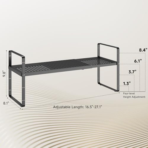 16.5~27.1" Expandable Shelf with Hole，2Pack 8.1" Wide Stackable Cabinet Shelves，Black - color: Black, size: 2Pcs // 8''W-K