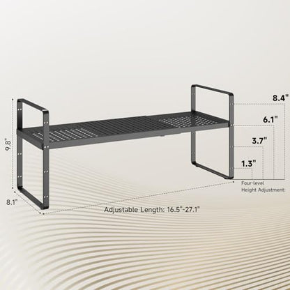 16.5~27.1" Expandable Shelf with Hole，2Pack 8.1" Wide Stackable Cabinet Shelves，Black - color: Black, size: 2Pcs // 8''W-K