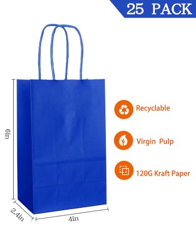 AZOWA Gift Bags Mini Kraft Paper Bags With Handles(Royal Blue, 25 Pcs) - color: Royal Blue, size: X-Small (Pack of 25)