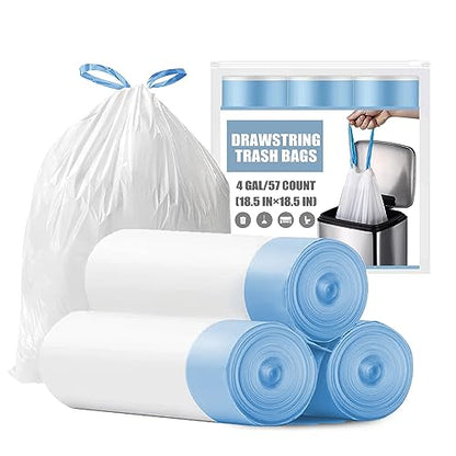 Small Trash Bags 4 Gallon - Drawstring 4 Gallon Trash Bag, Tear-Free 4 Gal Small Garbage Bags, Separated Unscented White Small Trash Bags Bathroom Trash Bags, 57 Count - size: 4 Gallon - 57 Count