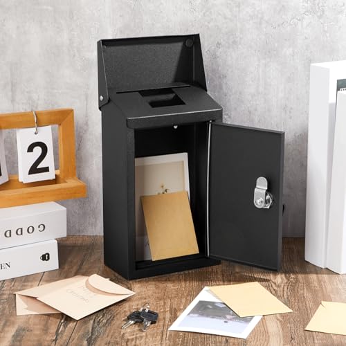 Yaocom Metal Key Drop Box with Lock, 2 Keys for Cash Donation Secure, Black - color: Black